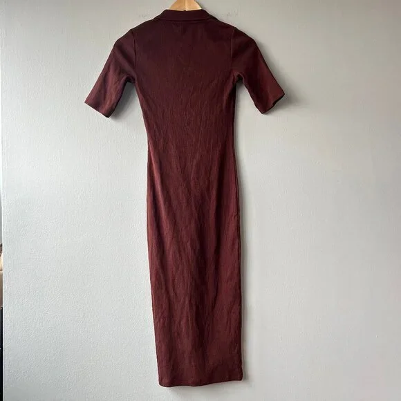 Zara Ribbed Polo Midi Dress Burgundy Brown Size S NWT - Picture 5 of 7